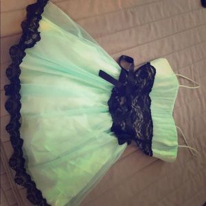 Mint green/teal party dress with lace detail.